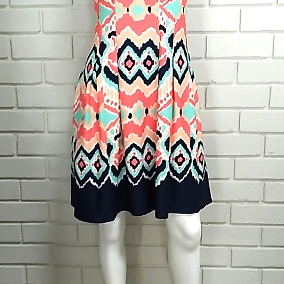 Gabby Skye Multicolor Abstract Pleated Fit & Flare Dress Size 8 - Picture 3 of 12